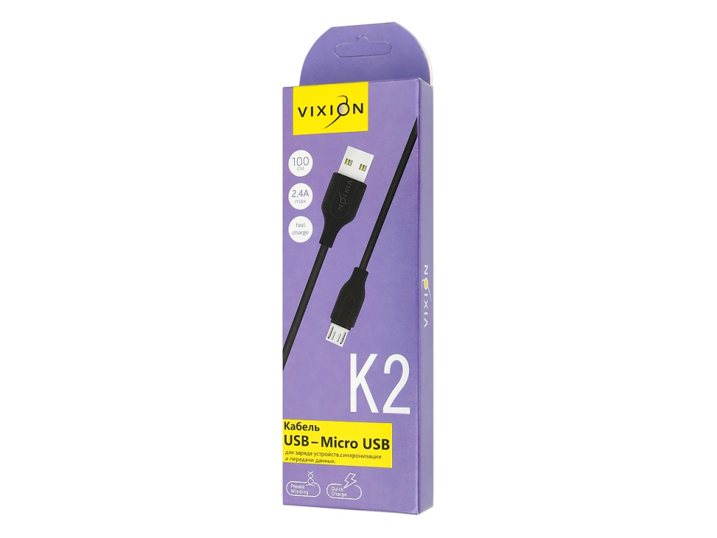 фото Кабель vixion usb - microusb 1м black (gs-00005364)