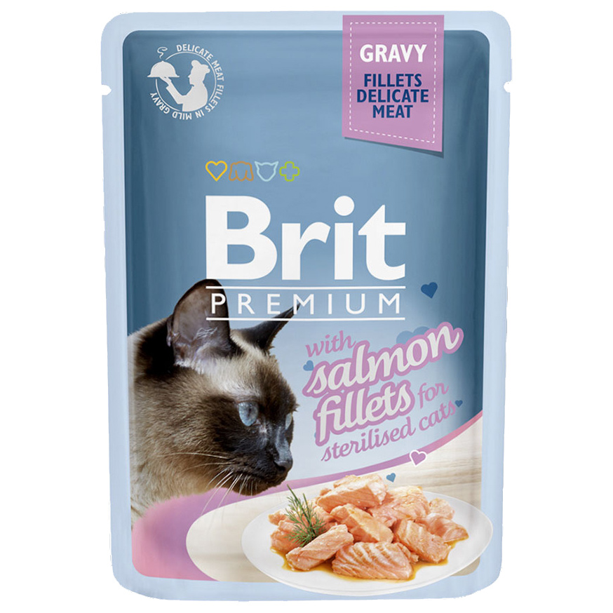 фото Влажный корм для кошек brit premium cat gravy кусочки из филе лосося в соусе, 85г