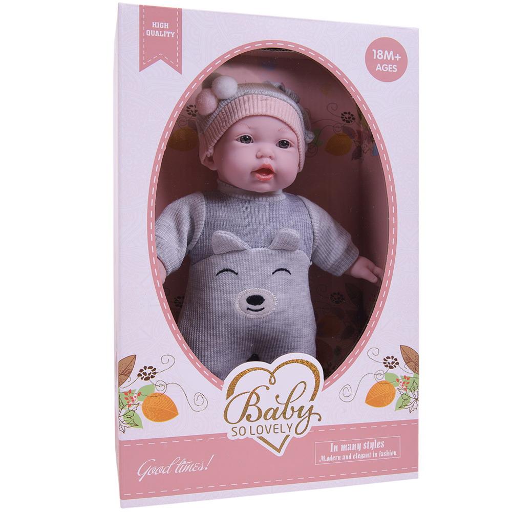 фото Пупс junfa toysbaby so lovely в сером комбинезоне с шапочкой, 28 см