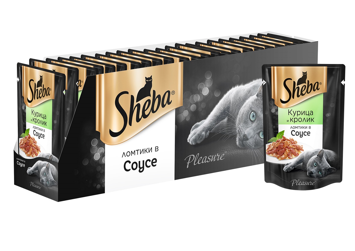 фото Влажный корм для кошек sheba pleasure ломтики из курицы и кролика в соусе, 24 шт по 85г