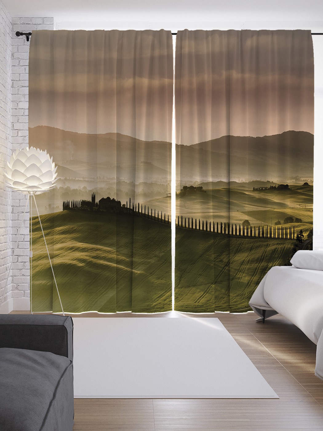 фото Шторы с фотопечатью "вдали от городского шума" из сатена, 290х265 см joyarty
