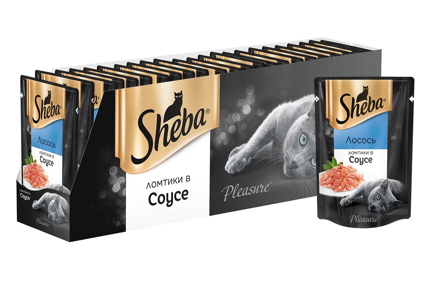 фото Влажный корм для кошек sheba pleasure, ломтики в соусе, лосось, 24 шт. по 85 г