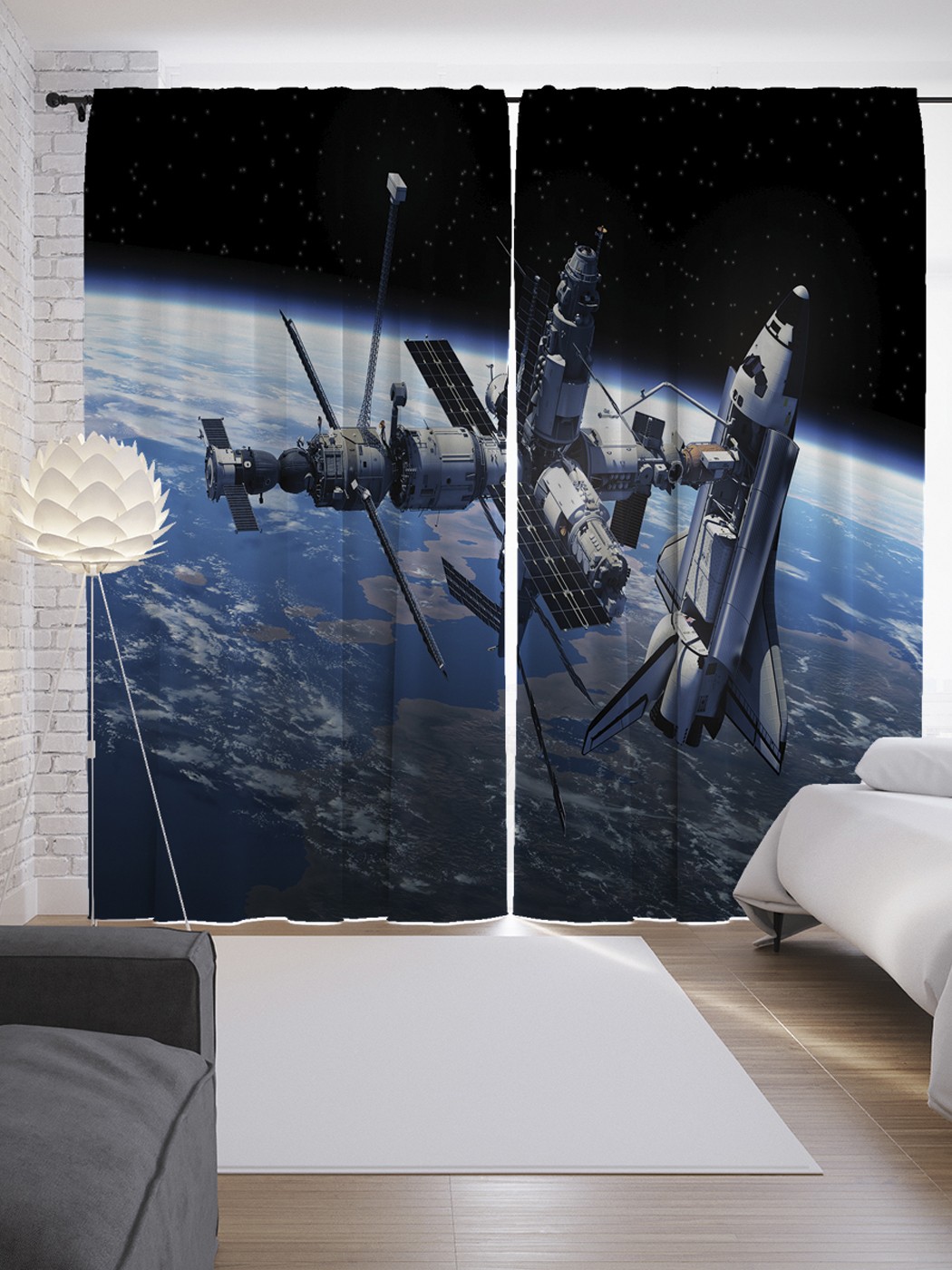 фото Шторы с фотопечатью "современный спутник" из сатена, 290х265 см joyarty