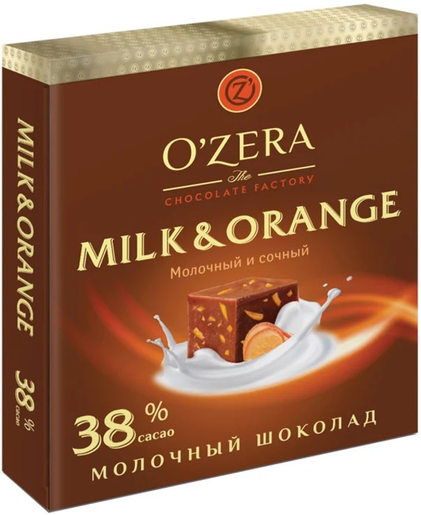 фото Шоколад ozera milk & orange молочный в кубиках 90 г o'zera