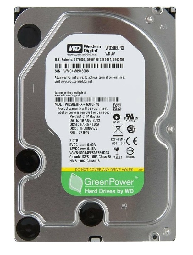фото Внутренний жесткий диск western digital av-gp 3.5" 2tb (wd20eurx)