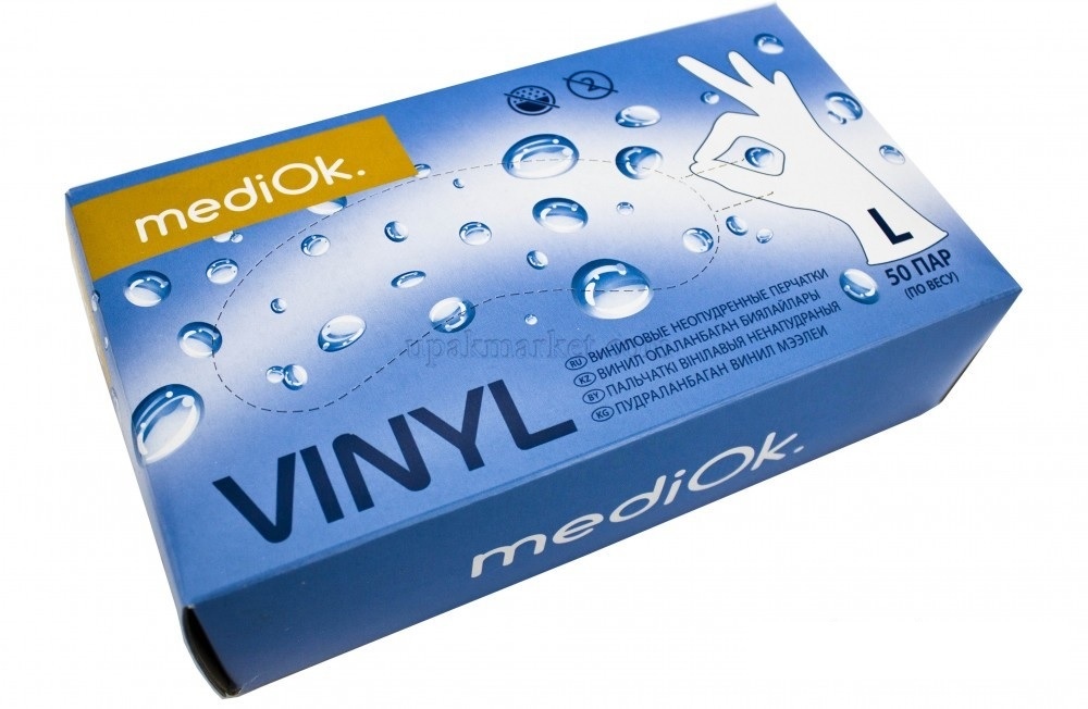 Купить Перчатки виниловые MediOk Vinyl размер L 50 пар голубые, голубой