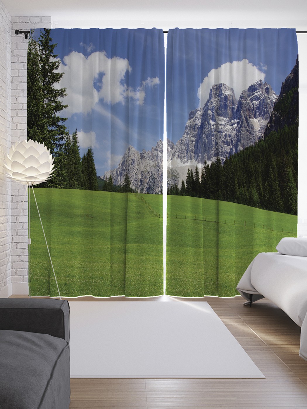 фото Шторы с фотопечатью "горы близко" из сатена, 290х265 см joyarty