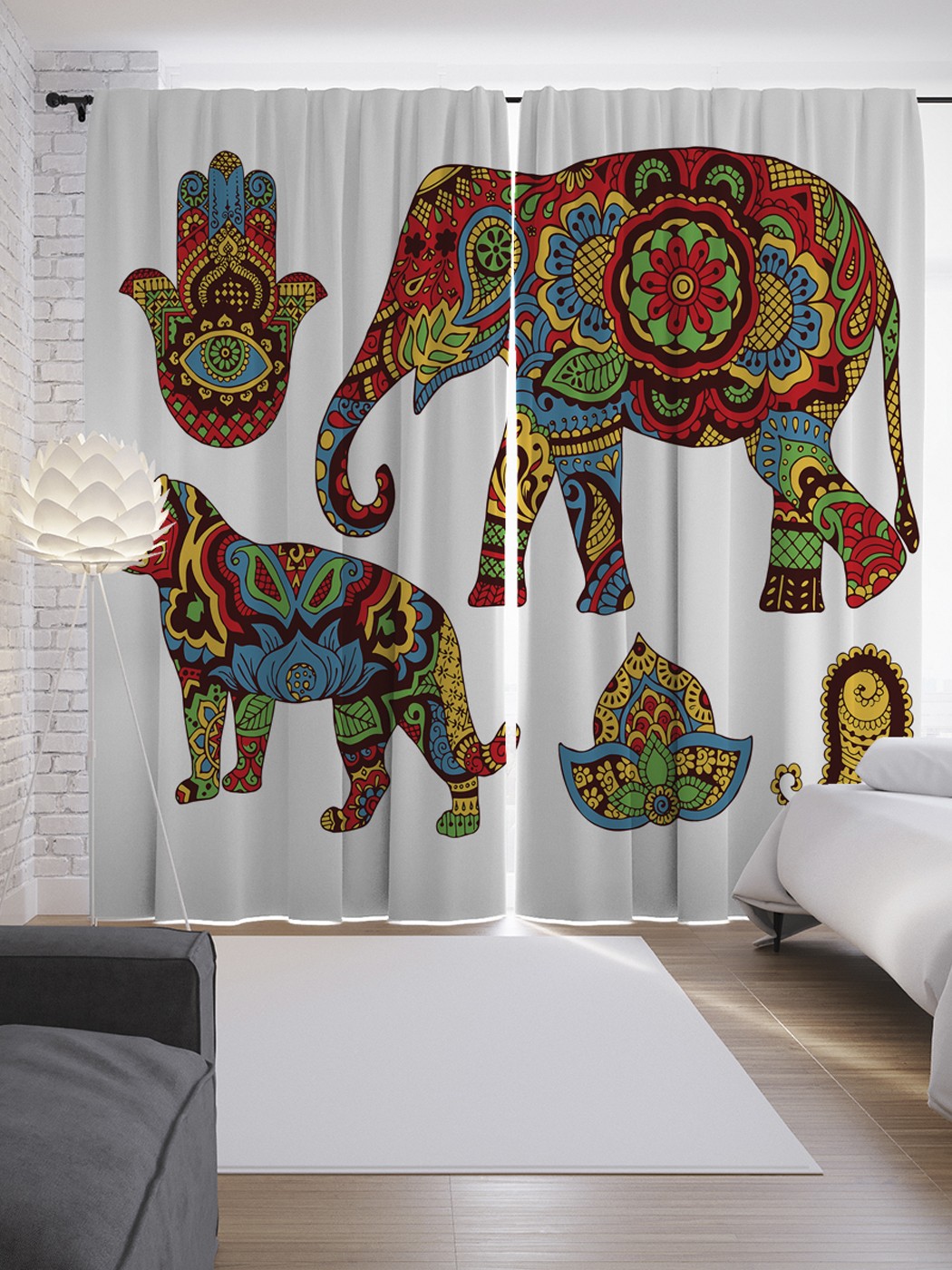 фото Шторы с фотопечатью "индуизм в узорах" из сатена, 290х265 см joyarty