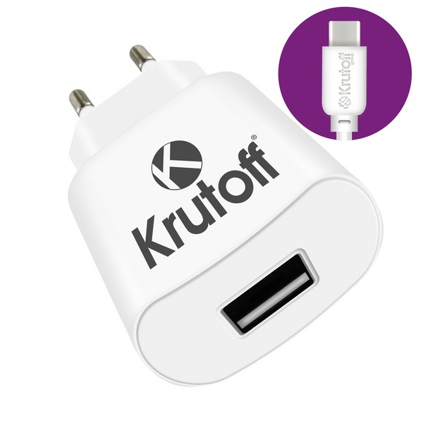 фото Сетевое зарядное устройство krutoff ch-01c, 1 usb, 1 a, white