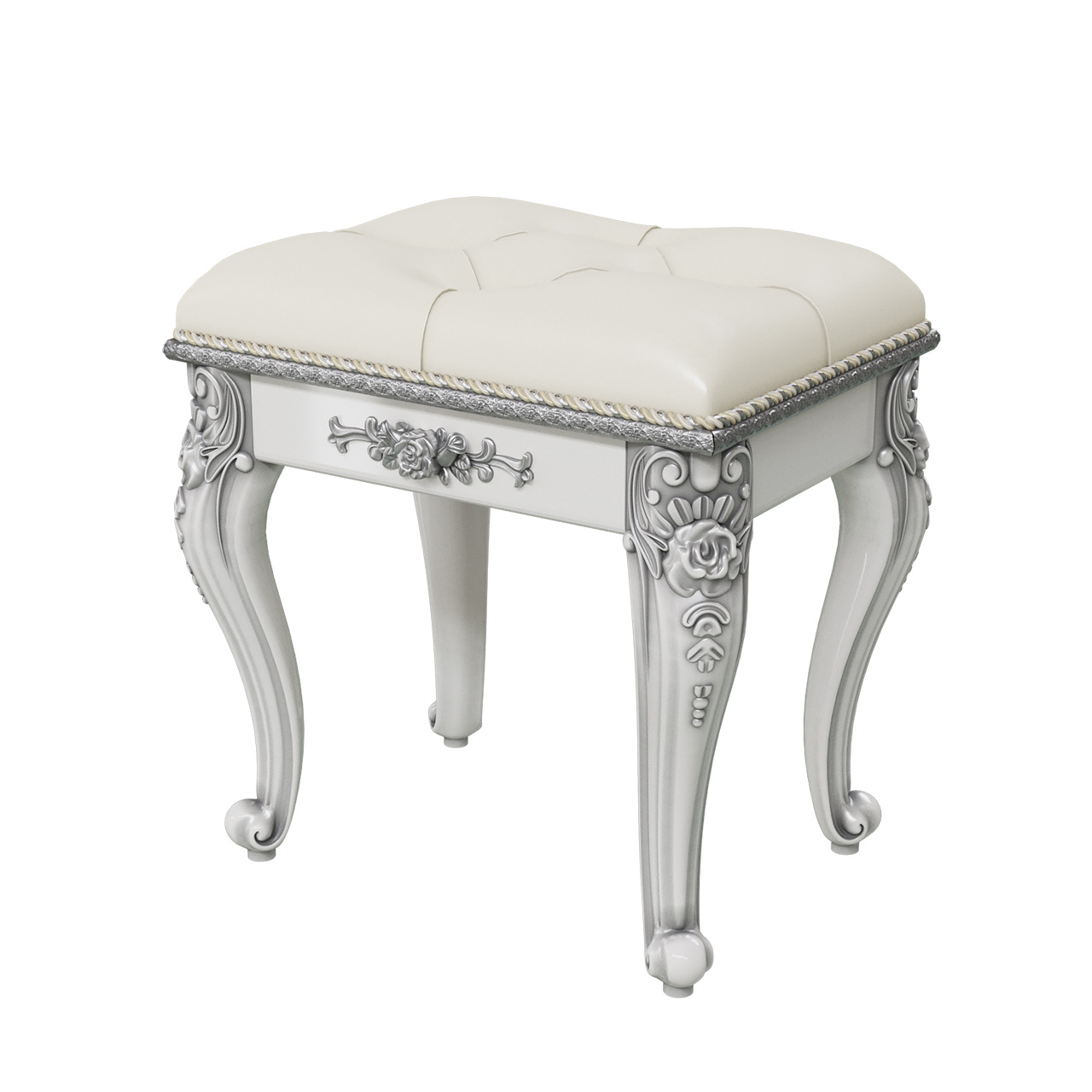 фото Пуф мэри-мебель дольче вита сдв-07 белый глянец с серебром, 47х35,5х51 см.