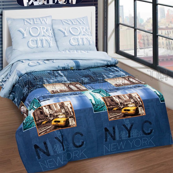 Постельное Белье из Поплина «Нью-Йорк арт. 909» 2-спальное с европростыней