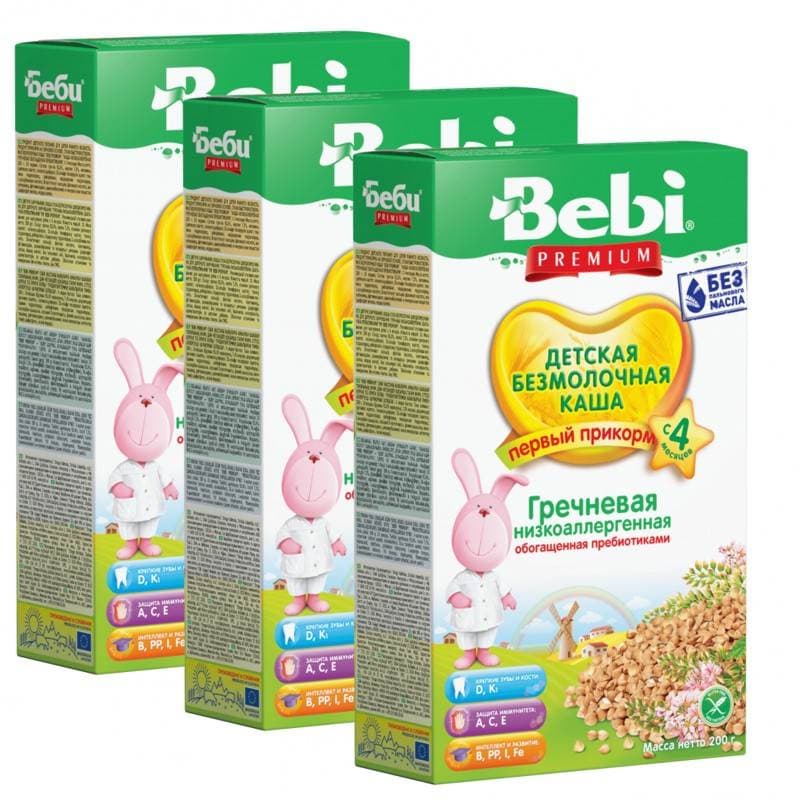 

Каша безмолочная Bebi Гречневая с 4 мес. 200 г, 3 шт., Гречневая