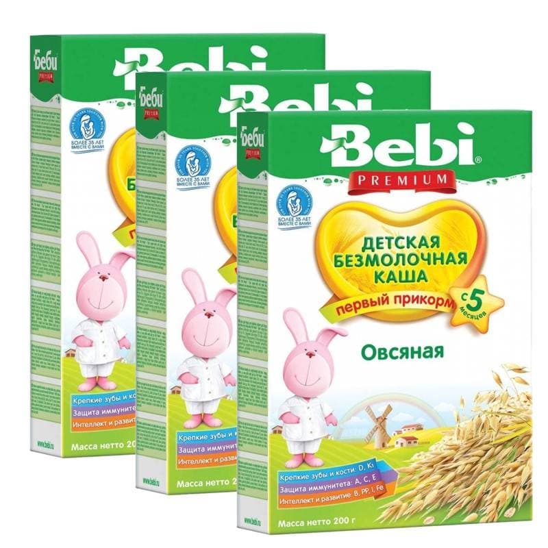 

Каша безмолочная Bebi Овсяная с 5 мес. 200 г, 3 шт., Овсяная