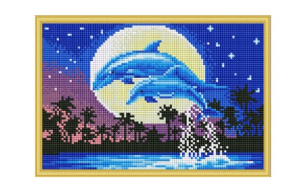 

Алмазная мозаика "Полнолуние и дельфины", 22x32 см (с подрамником, с полным заполнением)