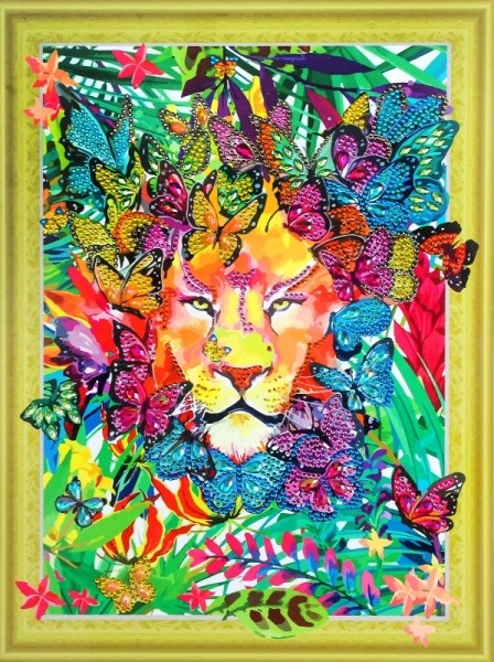 

Алмазная картина с фигурными стразами "Лев в бабочках", 30x40 см