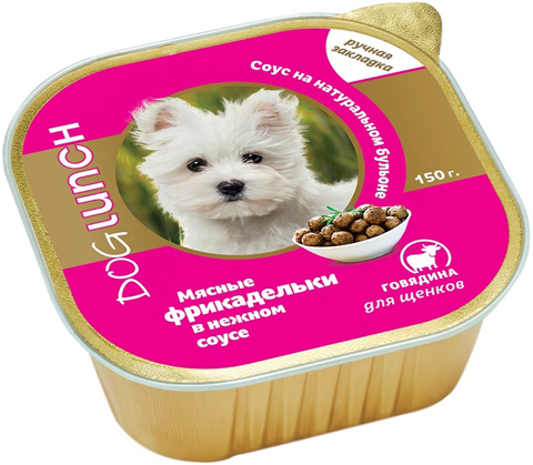 

Консервы для щенков Dog Lunch, фрикадельки в нежном соусе, говядина, 10шт по 150г, фрикадельки в нежном соусе, говядина, 150 г