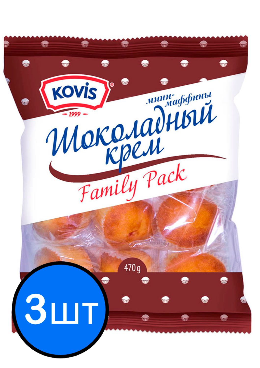 

Мини-маффины с шоколадной начинкой Kovis (Ковис), 470г х 3шт
