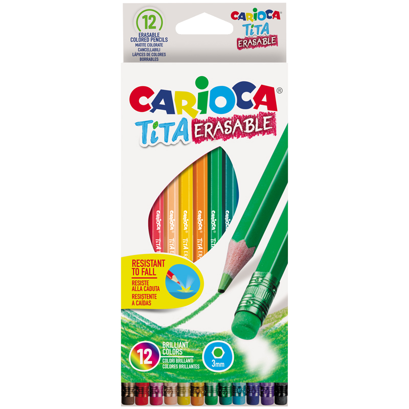 Карандаши цветные 12 цветов Carioca Tita Erasable (6гр, пластик), 12 уп