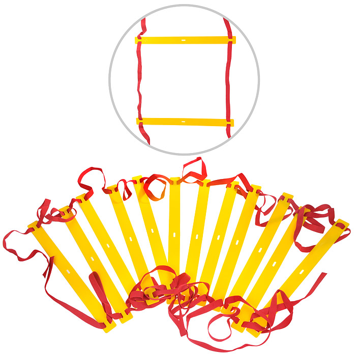 

Лестница координационная (12 ступеней, 51*540,см.), Желтый;красный, Гимнастические снаряды (гантели, дорожки, диски, эспандер)