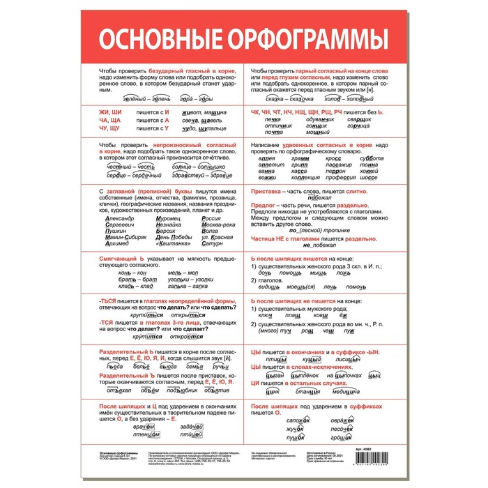 

Обучающий плакат «Основные орфограммы»