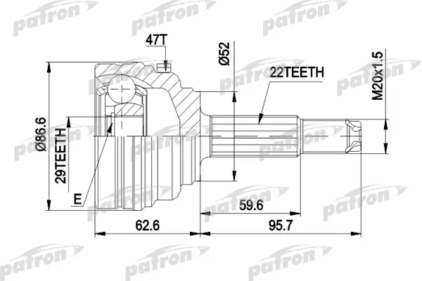 

ШРУС наружн к-кт 22x52x29 ABS:47T DAEWOO: LANOS 97-, LANOS седан 97- PATRON PCV1401