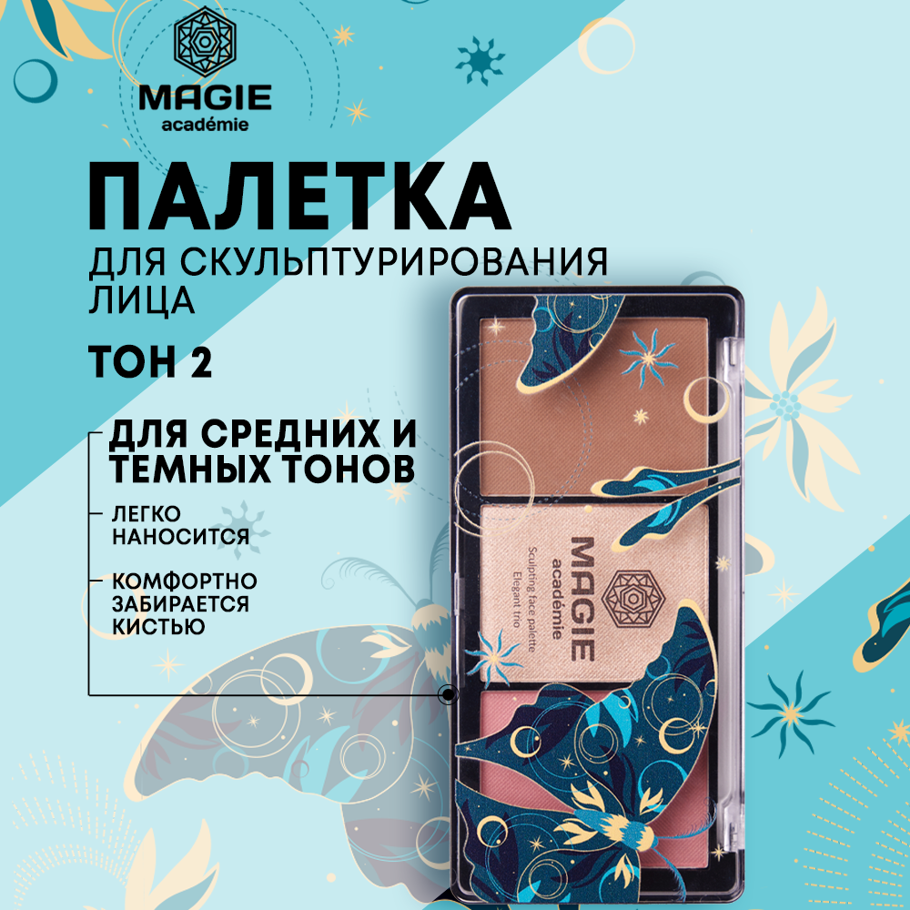 Палетка Magie academie для скульптурирования лица Elegant trio тон 02 Biege skin 10.5г