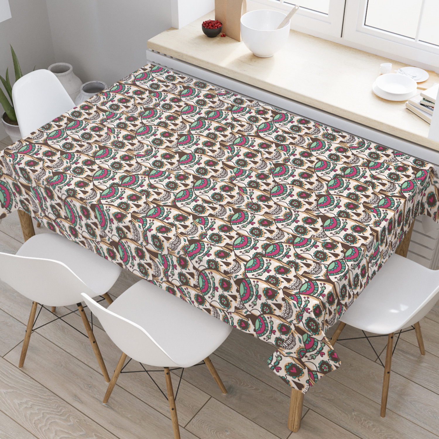 

Скатерть прямоугольная JoyArty "Черепа с сердечками" из оксфорда, 180x145 см, Серый, Черепа с сердечками