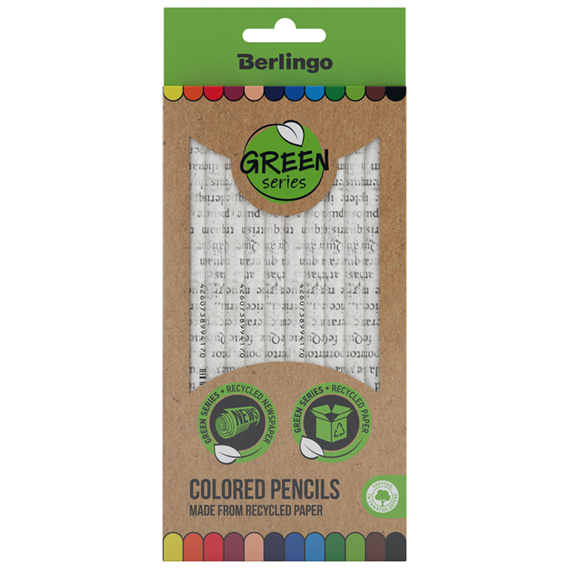 Карандаши цветные 12 цветов Berlingo SuperSoft, Green Series (круглые, бумага), 18 уп