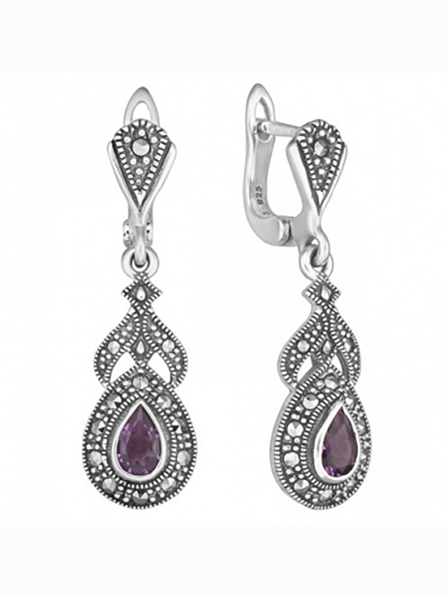 

Серьги с марказитами и аметистами из серебра Марказит HE860-11410, HE860-11410