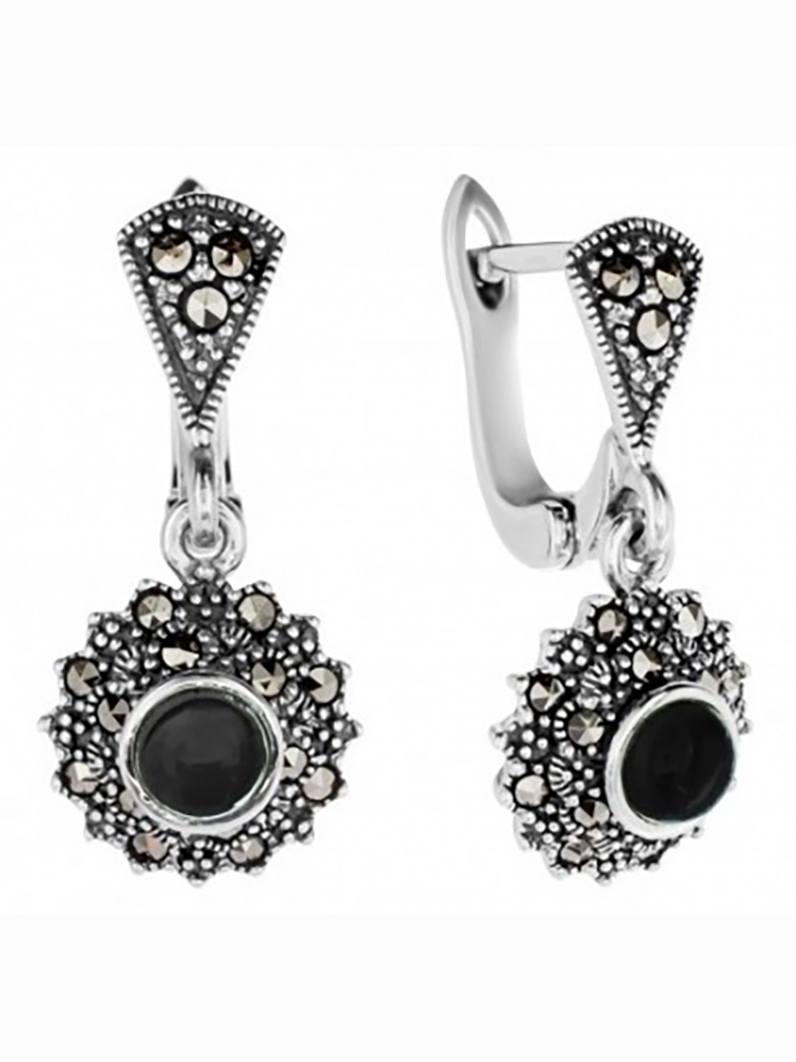 

Серьги с марказитами и ониксами из серебра Марказит HE0916-14181, HE0916-14181