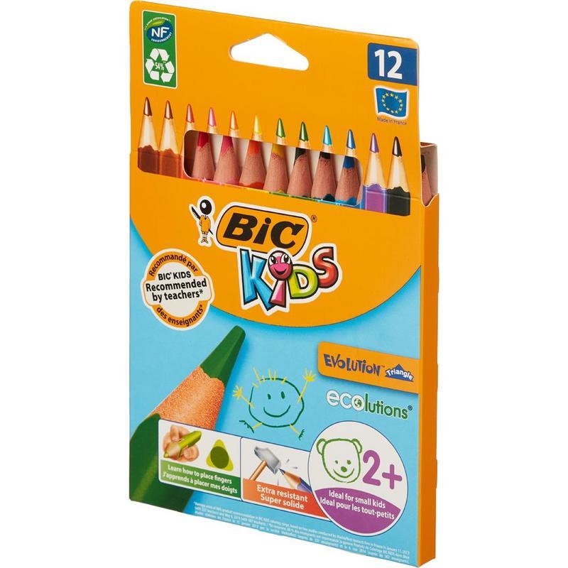 Карандаши цветные 12 цветов BIC Kids Evolution Triangle (3гр, пластик), 12 уп