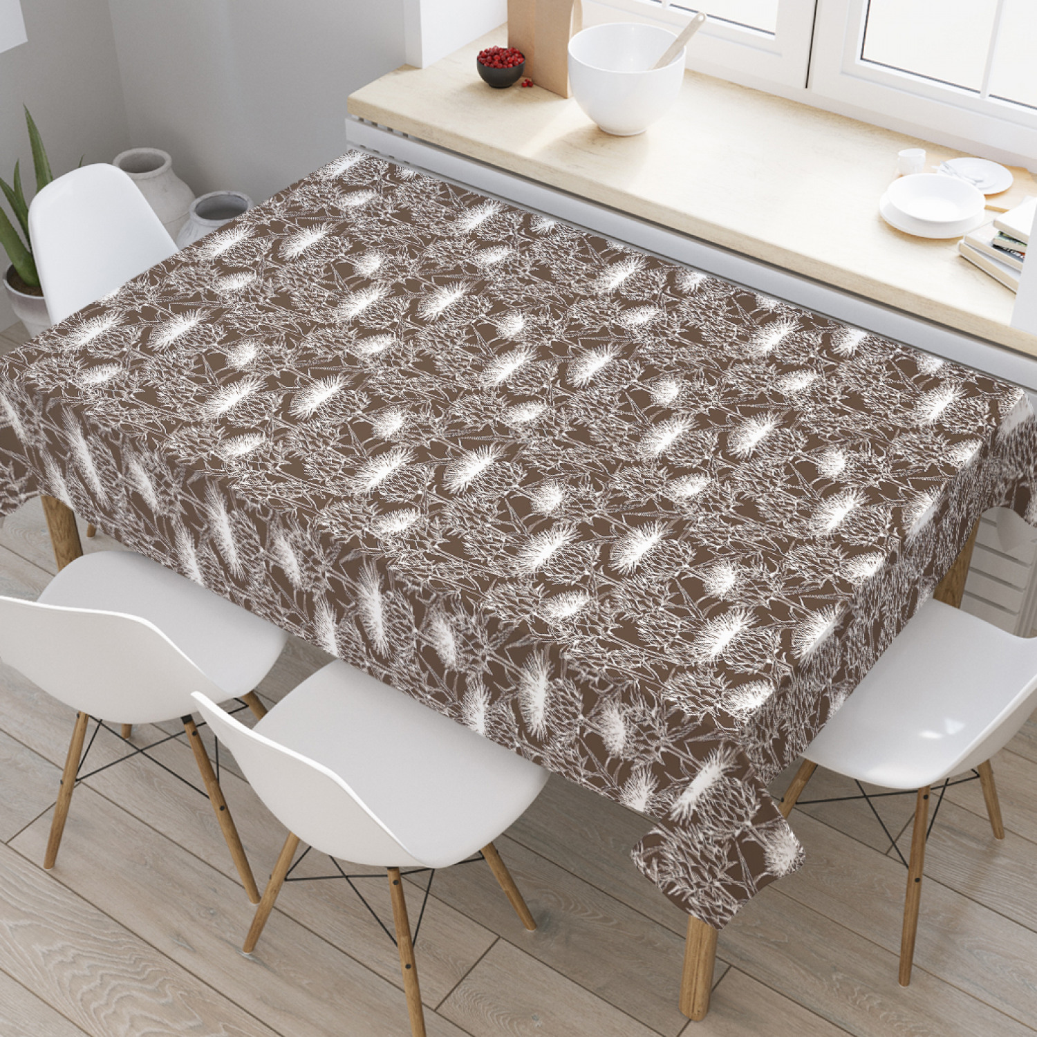 

Скатерть прямоугольная JoyArty "Контурный чертополох" из оксфорда, 180x145 см, Коричневый, Контурный чертополох