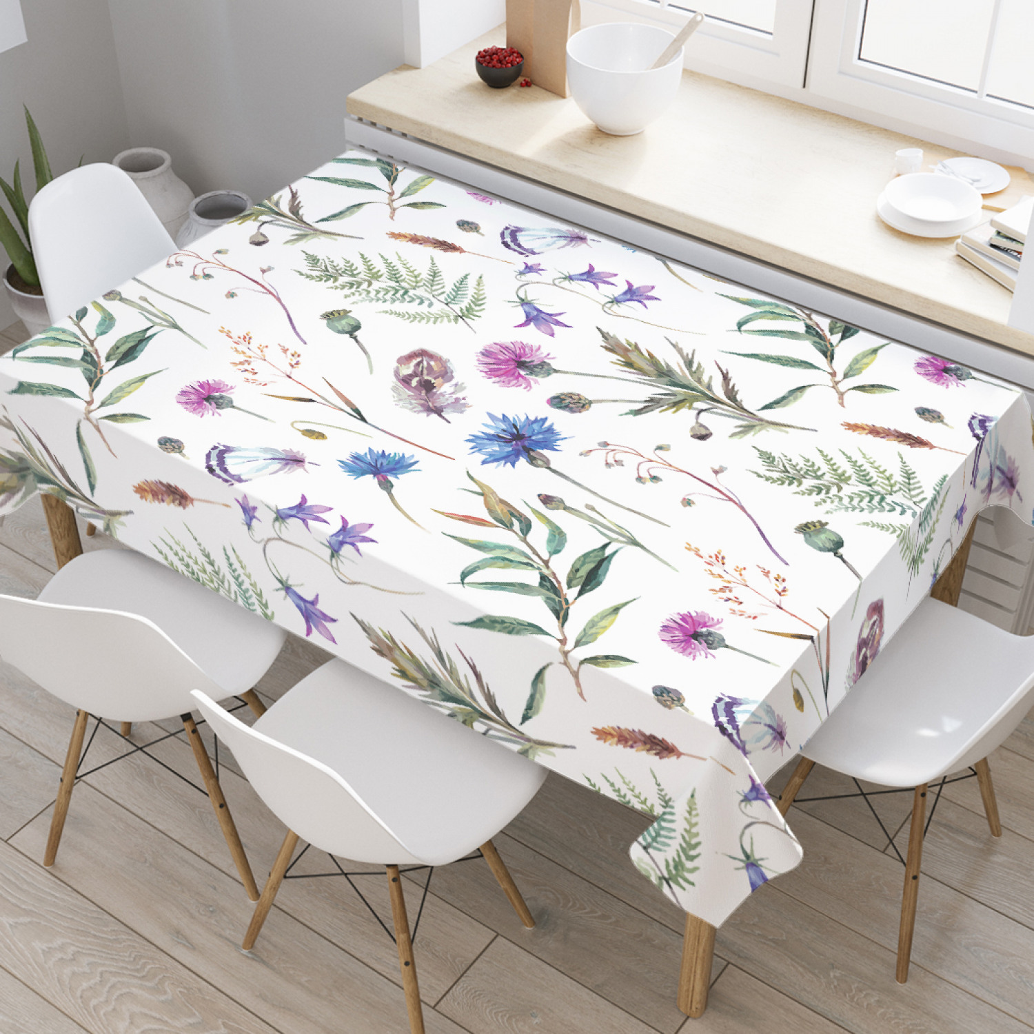 

Скатерть прямоугольная JoyArty "Васильки среди растений" из оксфорда, 180x145 см, Синий, Васильки среди растений