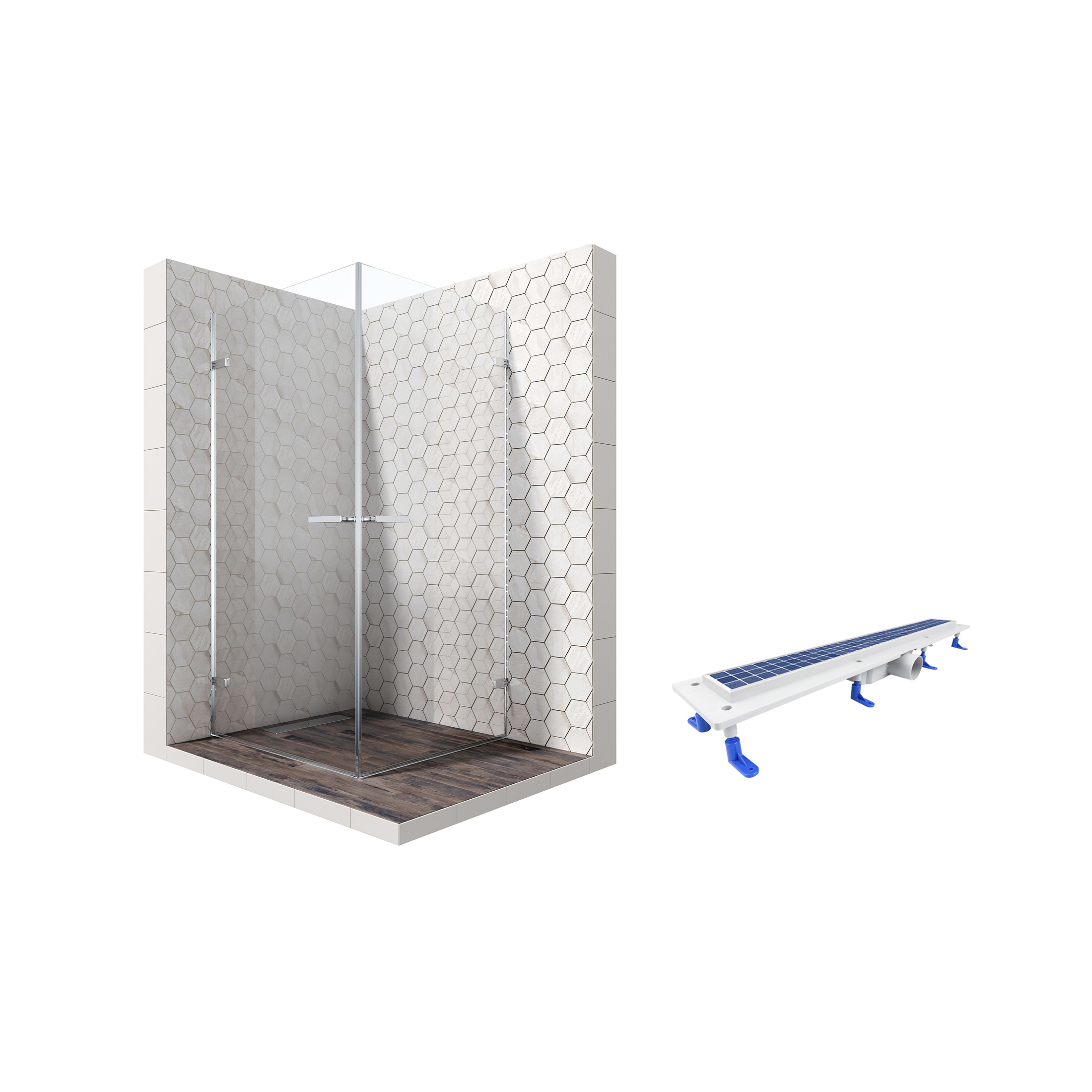 

Душевой уголок Ambassador Abner 10011106-ST1, квадратный, линейный трап, 100х100