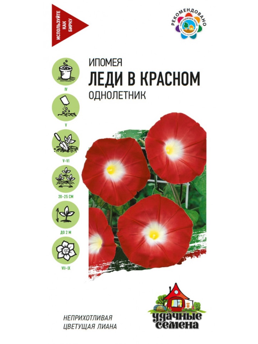 

Семена Удачные семена Ипомея Леди в красном 10 упаковок по 05 гр.