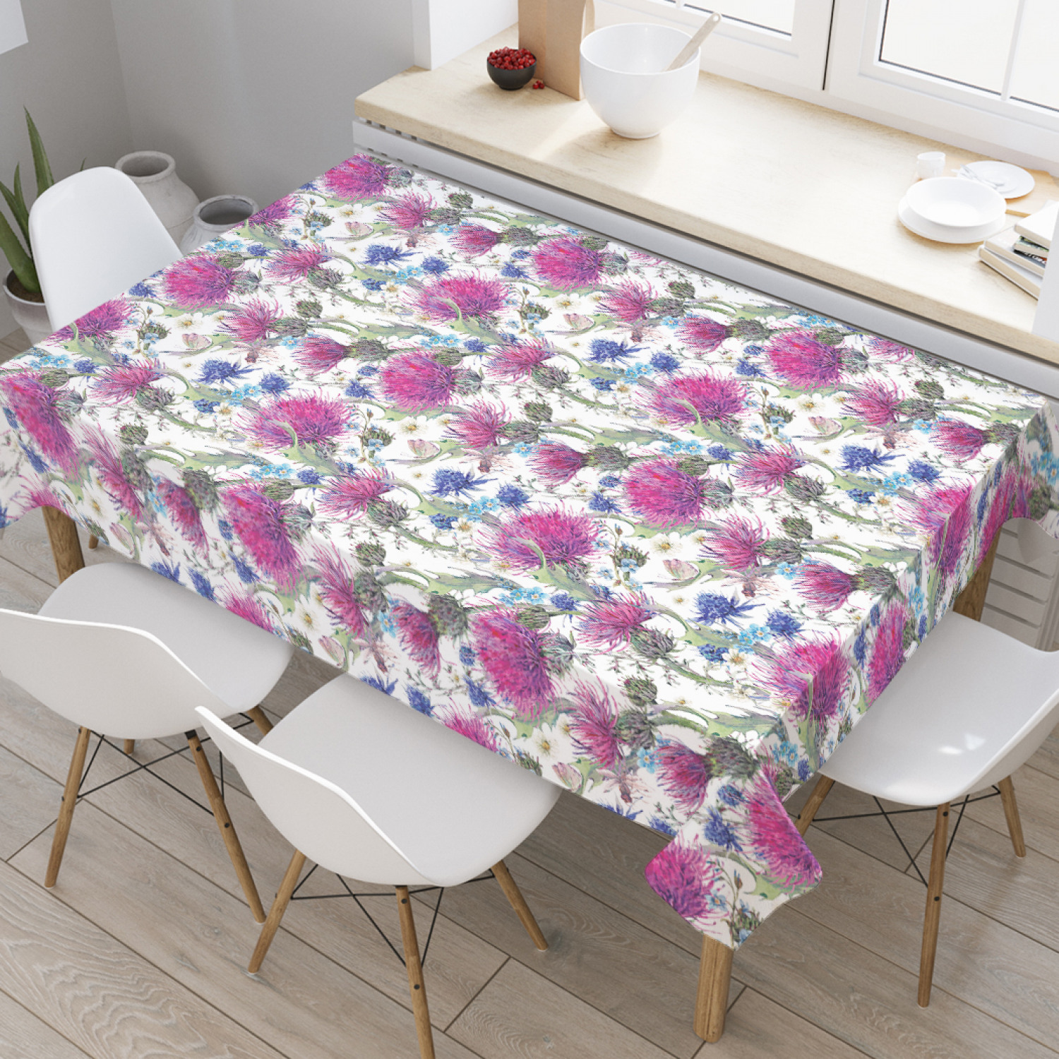 

Скатерть прямоугольная JoyArty "Полезные колючки" из оксфорда, 180x145 см, Розовый, Полезные колючки