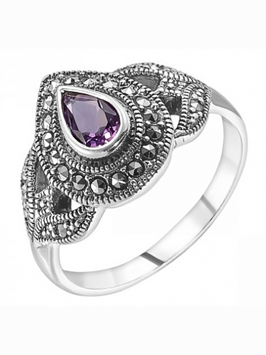 

Кольцо с марказитами и аметистами из серебра р. 19 Марказит HR944-11396, HR944-11396