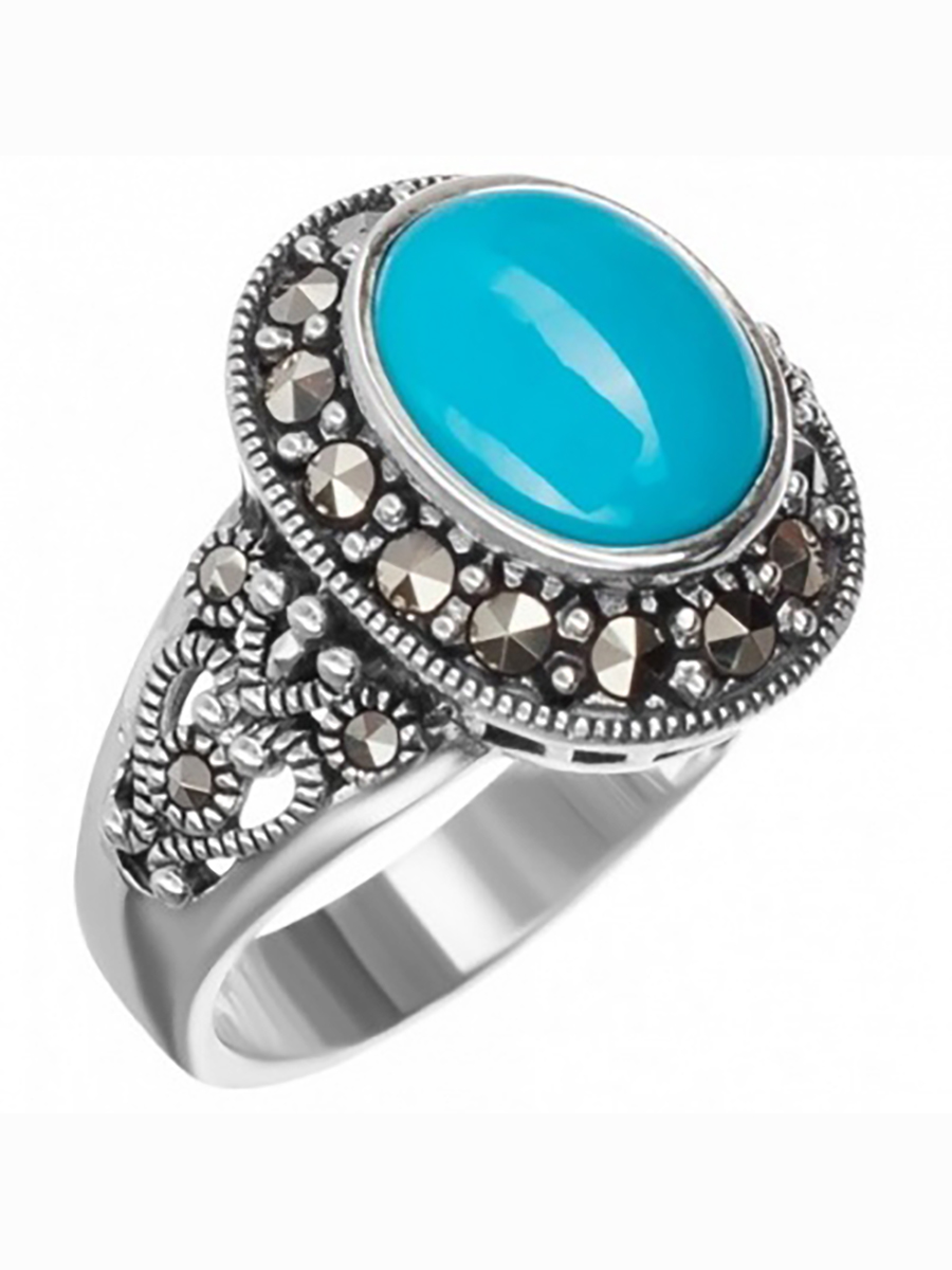 

Кольцо с марказитами и бирюзой из серебра р. 21 Марказит HR790-12317, HR790-12317