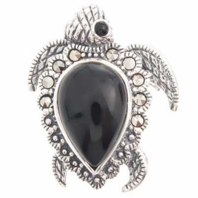 

Брошь Черепашка с марказитами и ониксами из серебра Марказит HB618-871, HB618-871