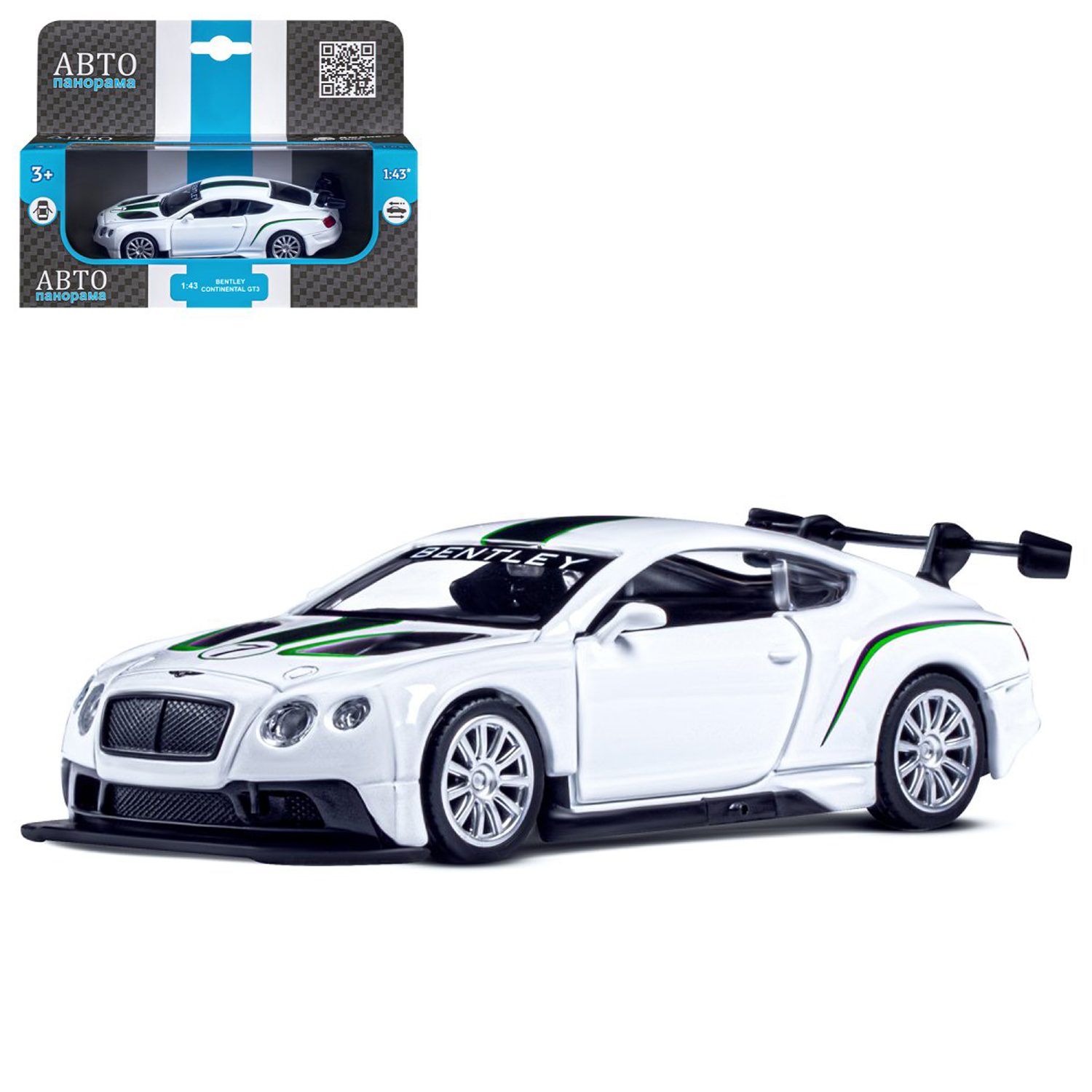 фото Машинка металлическая автопанорама 1:43 bentley continental gt3 белый jb1200135