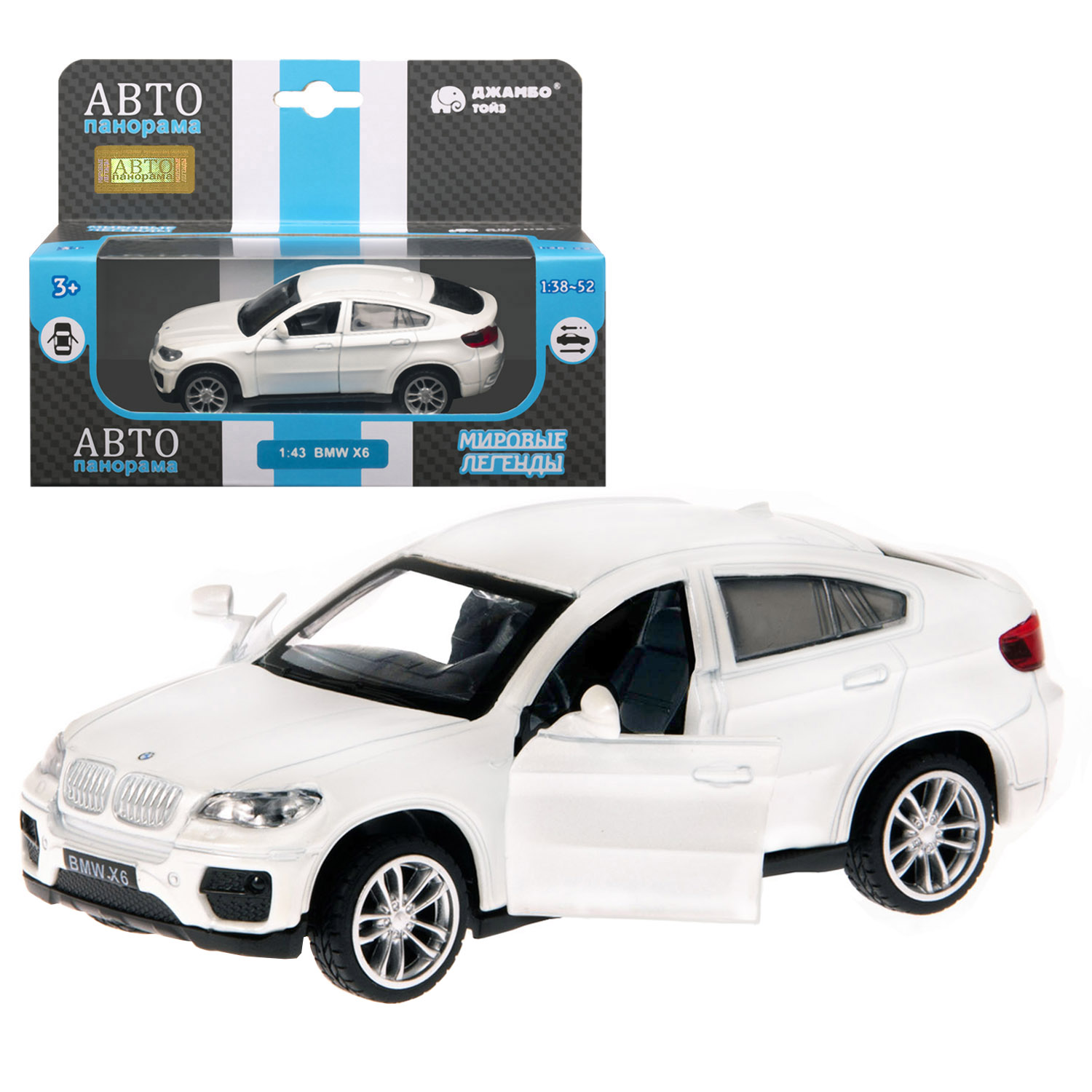 фото Машинка металлическая автопанорама 1:43 bmw x6 белый jb1200133