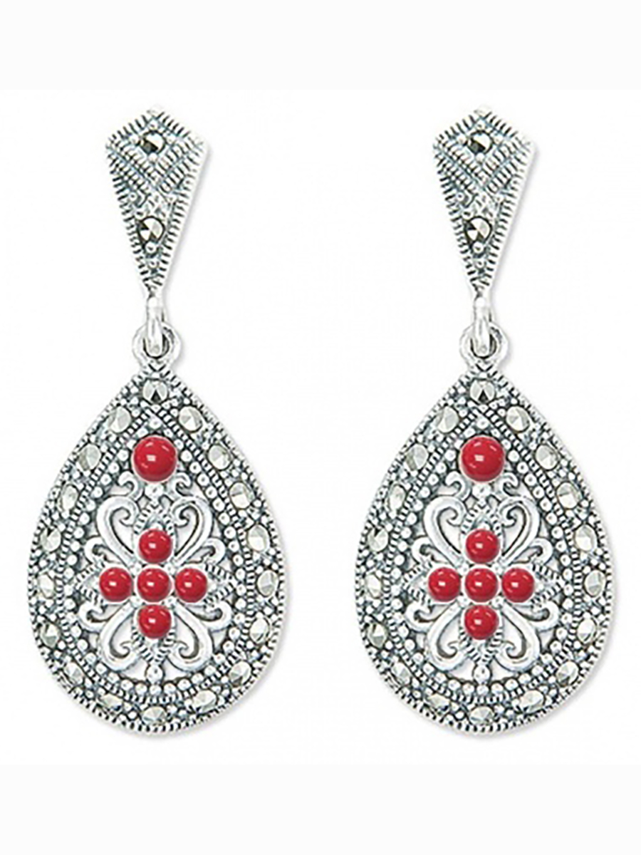 

Серьги с марказитами и кораллами из серебра Марказит HE1128-6588, HE1128-6588