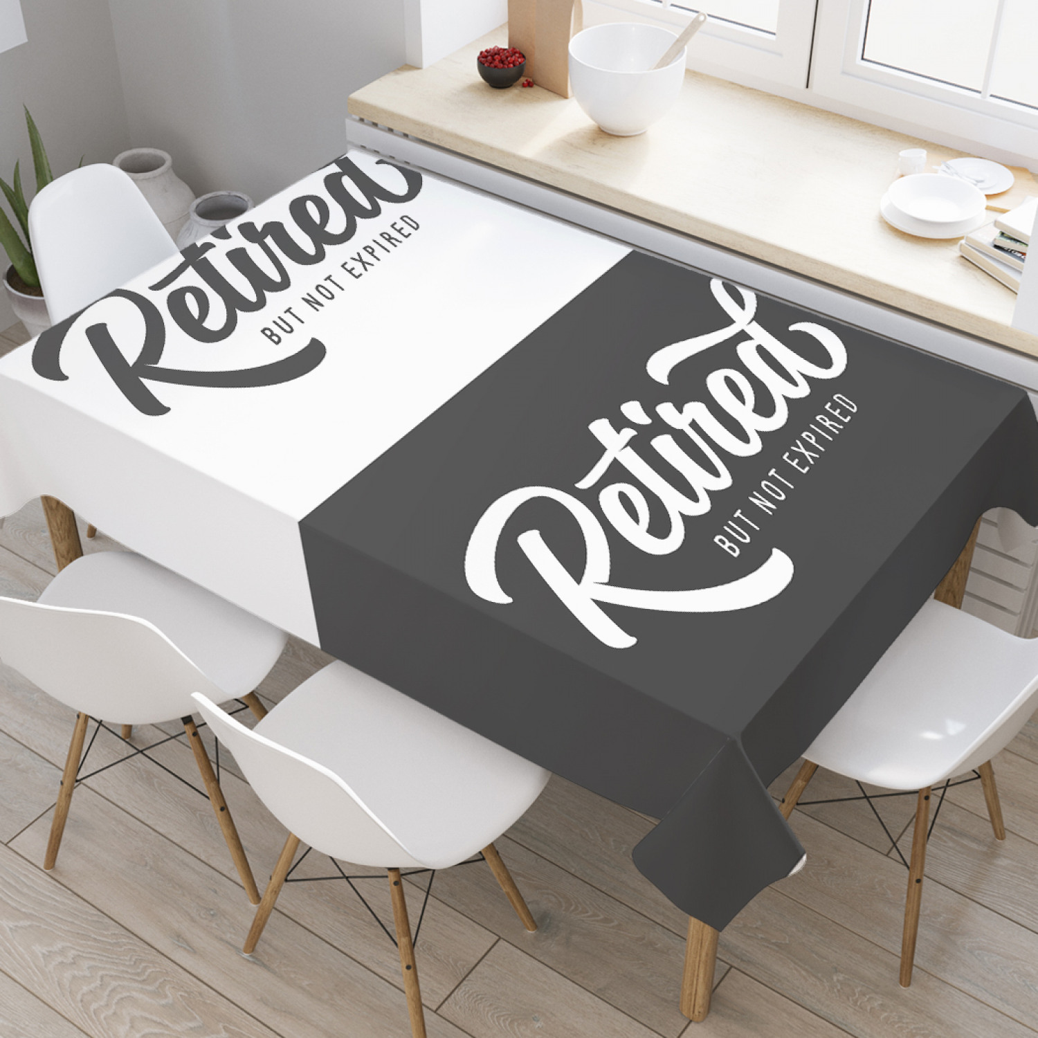 

Скатерть прямоугольная JoyArty "Пенсионный срок" из оксфорда, 180x145 см, Черный, Пенсионный срок