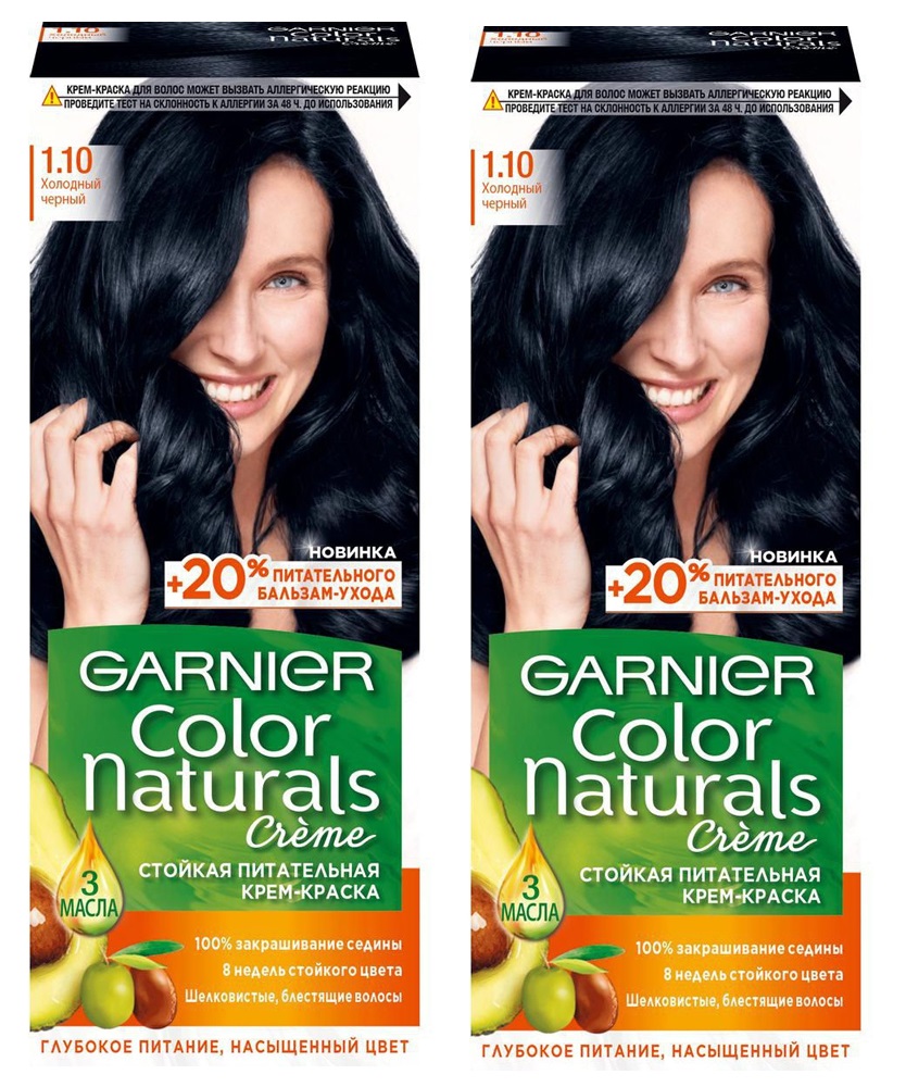 

Крем-краска для волос Garnier Color Naturals 1.10 Холодный черный 110 мл 2 шт