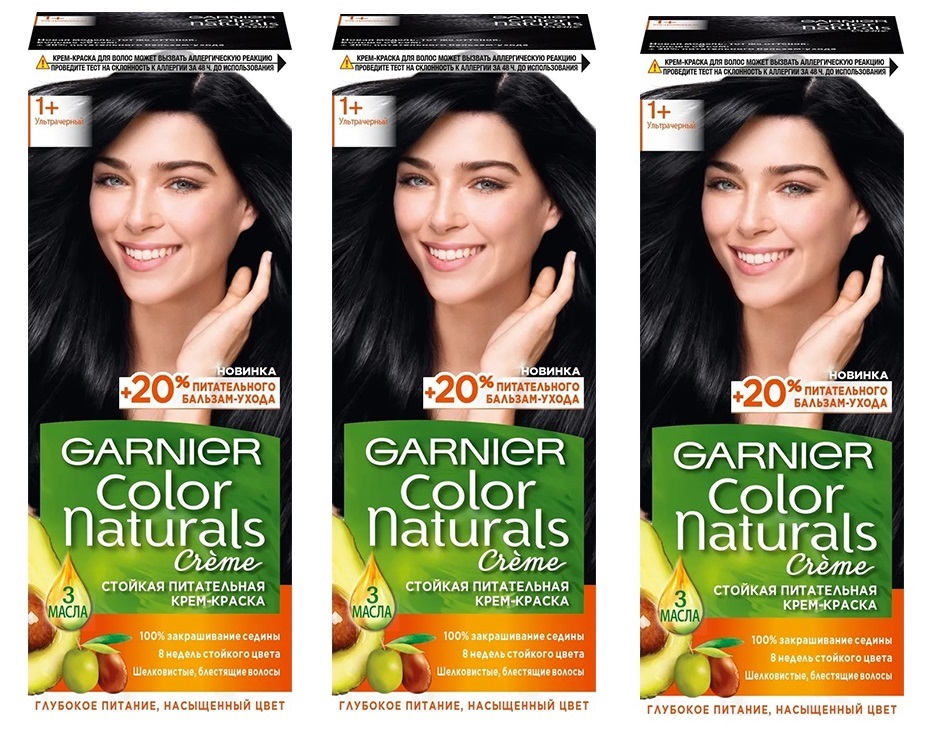 

Крем-краска для волос Garnier Color Naturals 1 Ультра черный 110 мл 3 шт