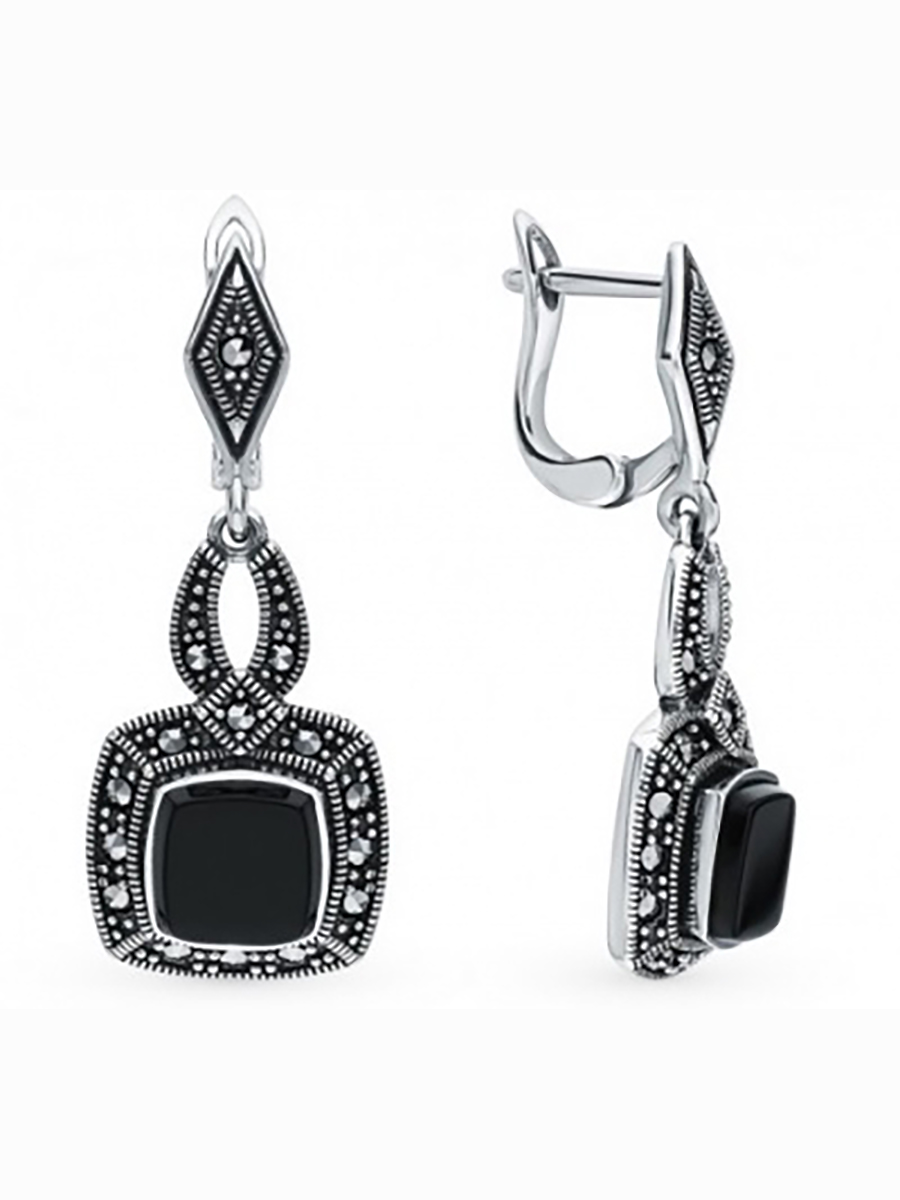 

Серьги с марказитами и ониксами из серебра Марказит HE848-7259, HE848-7259