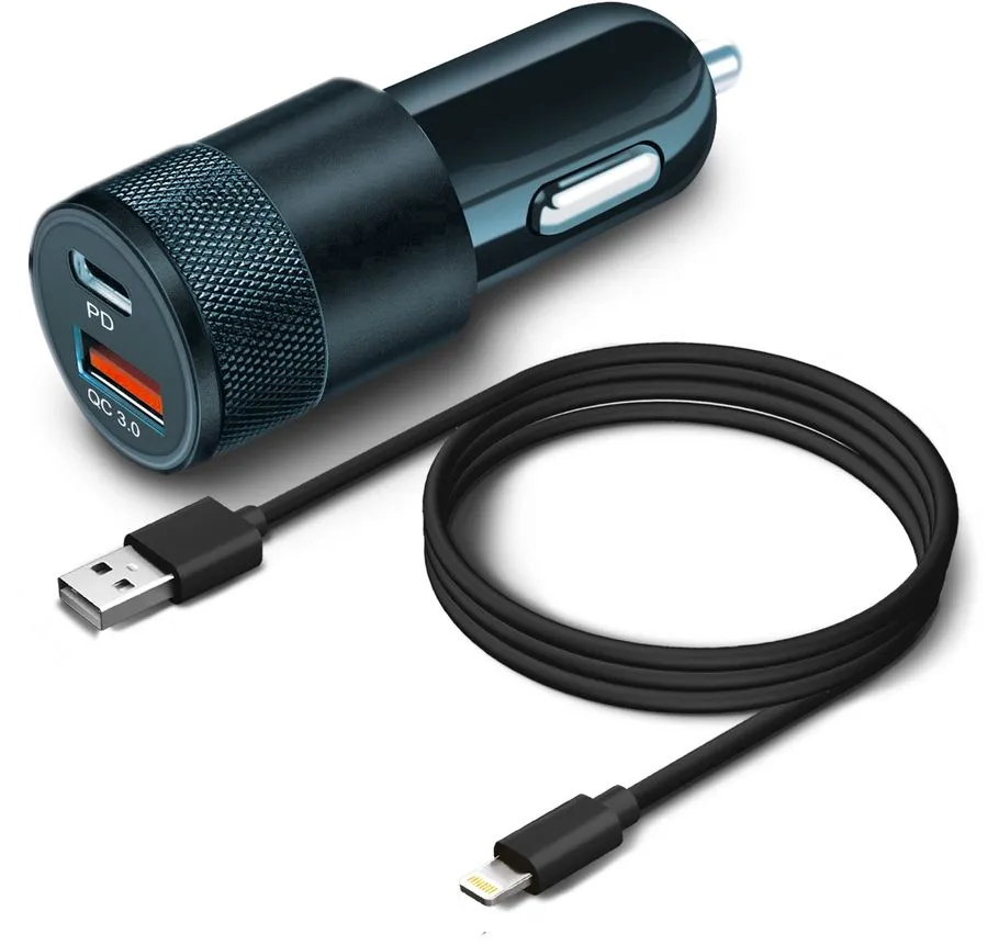 Зарядное устройство BoraSCO Power Delivery + QC 3.0 38W + кабель Type-C - Lightning Black