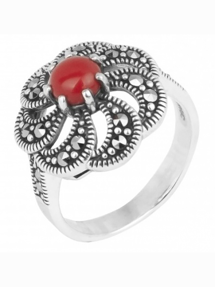 

Кольцо с марказитами и кораллами из серебра р. 18 Марказит HR610-4492, HR610-4492