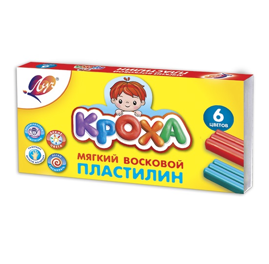 Пластилин восковой 6 цветов Луч Кроха 99г мягкий со стеком 12C 863-08 40 уп 4469₽