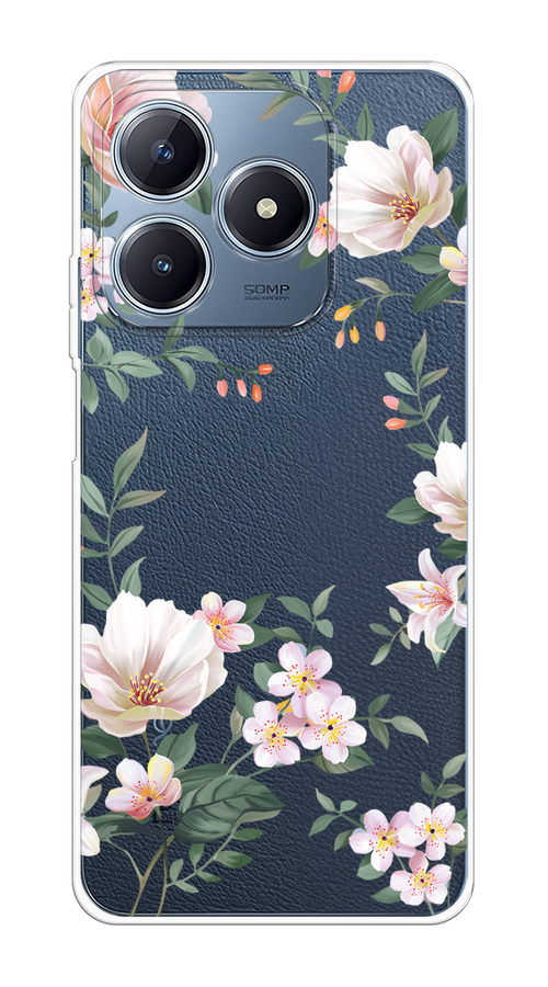 

Чехол на Realme C63 "Beautiful white flowers", Бежевый;зеленый, 2517350-1